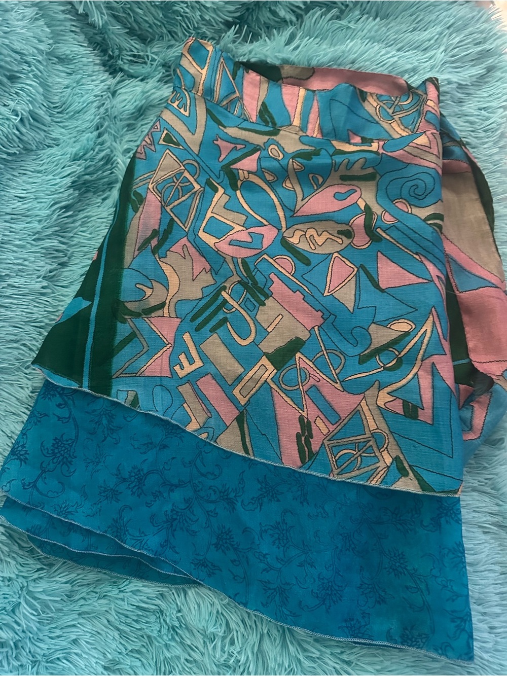 Ingear Teal & Pink Floral-Stripe Lightweight skirt beach cover up